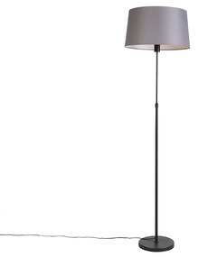 Vloerlamp zwart met donkergrijze linnen kap 45 cm - Parte