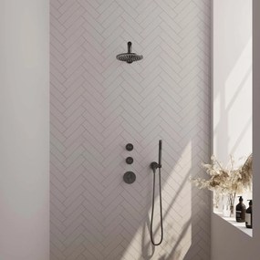 Brauer Gunmetal Edition complete inbouw regendouche met staafhanddouche, rechte wandarm en hoofddouche 20cm set 1 gunmetal geborsteld PVD