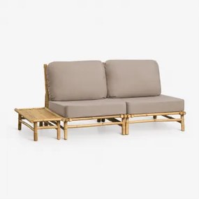 Tuinset Met 2-delige Modulaire Bank En Rechthoekige Bijzettafel 75x40 Cm Van Bamboe Isendra Mokka Bruine Stof - Sklum