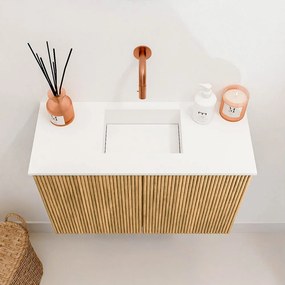 Mondiaz Joya 60cm toiletmeubel oak met wastafel faye midden zonder kraangat talc