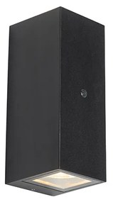 Wandlamp zwart 2-lichts IP44 met schemersensor - Baleno II