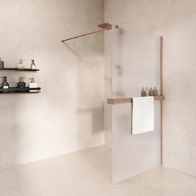 Saniclear Metric inloopdouche 100cm met handdoekhouder en ribbelglas geborsteld koper