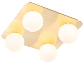 Moderne badkamer plafondlamp messing vierkant 4-lichts - Cederic Modern G9 IP44 Lamp