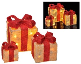 HI Kerstverlichting geschenkdoos met rode linten 3 st LED