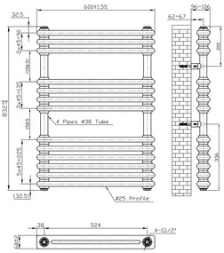 Eastbrook Imperia 2 koloms handdoekradiator 60x85cm 772W zwart mat