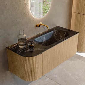 Mondiaz Kurve-dlux 115cm badmeubel ronding links oak met 1 lade en deur en wastafel big small rechts zonder kraangat lava