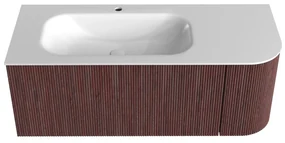 Mondiaz Kurve 115cm badmeubel ronding rechts ruby met 1 lade en deur en wastafel big small kraangat links