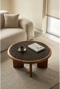 Ronde Salontafel Ø80 Cm Met Tegels En Acaciahout Aitana Chocoladebruin - Acaciabruin - Sklum