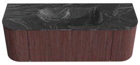 Mondiaz Kurve-dlux 130cm badmeubel ronding links/rechts ruby met 1 lade en 2 deuren en wastafel big small midden zonder kraangat lava
