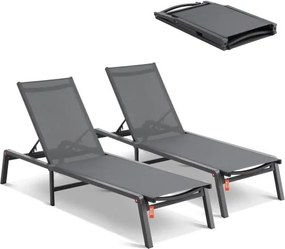 VEVOR Outdoor Chaise Lounge Chairs, Aluminium Patio Lounge Chairs met 5 Verstelbare Standen, Opvouwbare Zwembad Lounge Chairs, Ligstoelen voor Terras, Strand, Zwembad, Ligstoelen met Ligstoelen, Volledig Vlakke Ligstoelen, Donkergrijs, 2-Pack