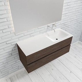 Zaro Valencia Solid Surface badmeubel 120cm donker eiken zonder kraangat spoelbak rechts met 2 lades