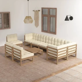 vidaXL 10-delige Loungeset met kussens massief grenenhout