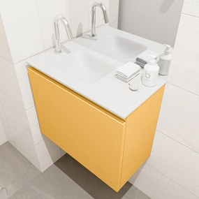 Mondiaz Olan 60cm toiletmeubel ocher met wastafel talc links 1 kraangat