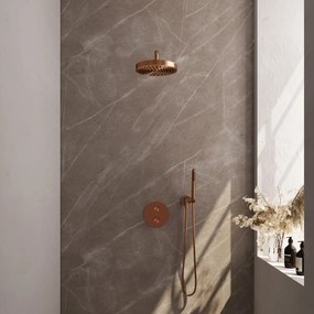 Brauer Stripe inbouw regendouche rond met 25cm hoofddouche, gebogen muurarm en staafhanddouche set 38 koper geborsteld PVD