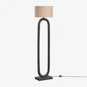 Tiberia Mangohouten Vloerlamp Gewoon Zwart & Linnen Bruin Zand Azoia - Sklum
