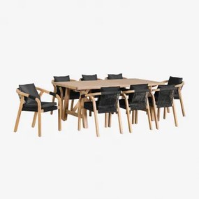 Rechthoekige Eettafelset 200x100 Cm Met 8 Acaciahouten Eetkamerstoelen Dubai Stof Grijs – Grafiet & Rustiek Acaciabruin - Sklum