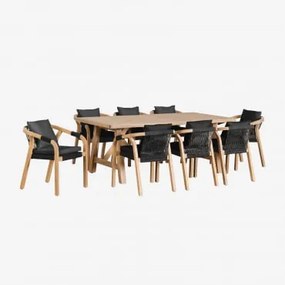 Rechthoekige Tafelset 200x100 Cm En 8 Eetkamerstoelen Van Acaciahout Dubai Grijs – Grafiet & Rustiek Acaciabruin - Sklum