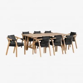 Set Van Rechthoekige Tafel (200x100 Cm) En 8 Eetkamerstoelen Van Acaciahout Dubai Grijs – Grafiet - Sklum