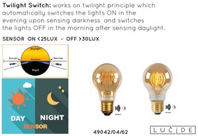 Lucide Bulb LED lamp met dag/nacht sensor 2200K E27 4W 6cm amber