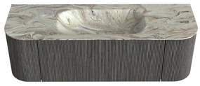 Mondiaz Kurve-dlux 140cm badmeubel ronding links/rechts shadow met 1 lade en 2 deuren en wastafel big small midden zonder kraangat glace