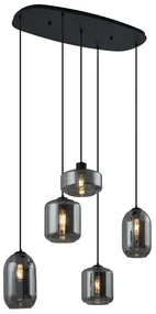 Eettafel / Eetkamer Moderne hanglamp zwart met smoke glas 5-lichts - Sheena Modern E27 ovaal Binnenverlichting Lamp