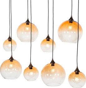 Smart hanglamp donkerbrons met amber glas 8-lichts incl. 8 Wifi G95 - Sandra