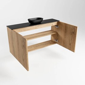 Mondiaz Fowy toiletmeubel 100cm washed oak met zwarte waskom midden zonder kraangat