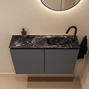 Mondiaz Ture DLux toiletmeubel 80cm dark grey met wastafel lava rechts met kraangat