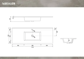 Brauer Starfall wastafel keramiek 120cm met kraangat wit glans
