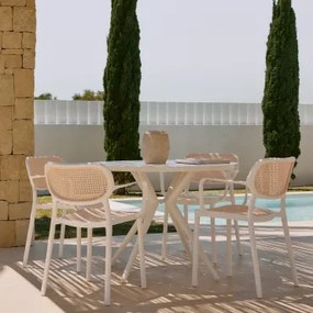 Ronde Tafelset Ø100 Cm In Aluminium Valerie En 4 Stapelbare Tuinstoelen Met Armleuningen In Polypropyleen Omara Glaciale Wit - Sklum
