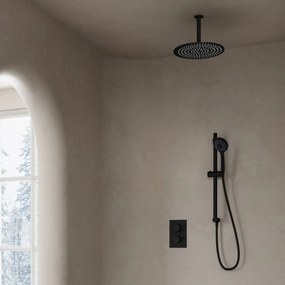 Saniclear Nero inbouwregendouche 30cm met plafondarm, 3 standen handdouche en glijstang zwart mat