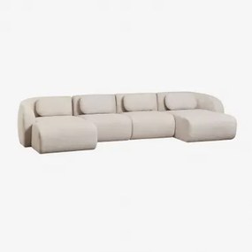 Modulaire Bank Met Dubbele Chaise Longue Van 4 Delen In Chenille Coquette Stof Chenille Beige – Crème - Sklum