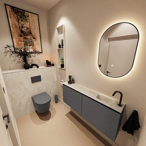 Mondiaz Ture DLux toiletmeubel 120cm dark grey met wastafel ostra rechts met kraangat