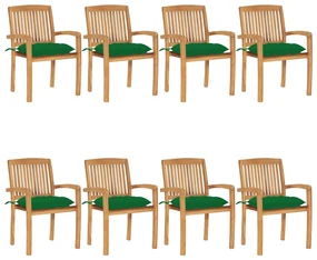 vidaXL Tuinstoelen stapelbaar 8 st met kussens massief teakhout