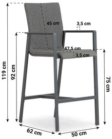 Barstoel Aluminium/textileen Grijs-antraciet Lifestyle Garden Furniture Rome