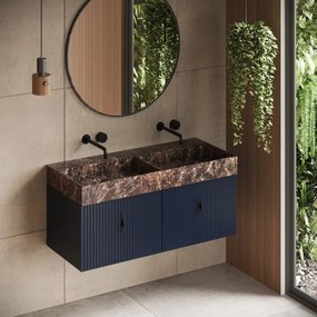 Muebles Zahora badmeubel ribbelfront 120cm marine blauw met Dark Emperador wastafel zonder kraangaten