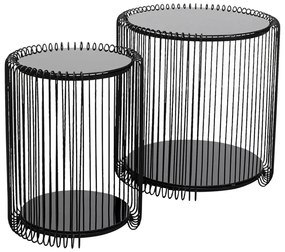 Kare Design Wire Double Ronde Bijzettafel Set Met Glas Zwart - 45 X 45cm.