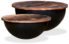 vidaXL 2-delige Salontafelset komvormig massief gerecycled hout zwart