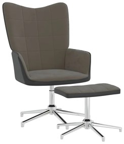 vidaXL Relaxstoel met voetenbank fluweel en PVC donkergrijs