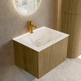 Mondiaz Kurve-dlux 60cm badmeubel dusk met 1 lade en wastafel cloud midden 1 kraangat frappe