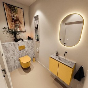 MONDIAZ TURE-DLUX 60cm toiletmeubel Ocher. EDEN wastafel Glace positie rechts. Zonder kraangat. TUREDX60OCHR0GLA