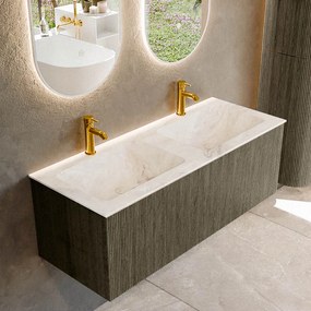 Mondiaz Kurve-dlux 120cm badmeubel shadow met 1 lade en wastafel leaf dubbel 2 kraangaten frappe