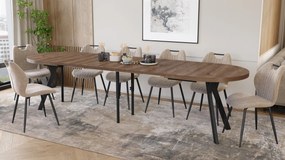 Mazzoni EXPANSO Bruin Eiken / zwarte poten - OVALE UITSCHUIFTAFEL 160-360 cm VOOR 16-18 PERSONEN