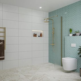 Fortifura Galeria inloopdouche - 40x200cm - mat glas - wandarm - Geborsteld Messing PVD (Goud) SW797921/SW797910