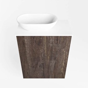 Mondiaz Fowy toiletmeubel 40cm dark brown met witte waskom links en kraangat