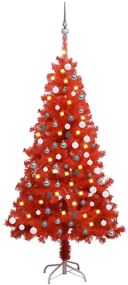 vidaXL Kunstkerstboom met LED's en kerstballen 150 cm PVC rood