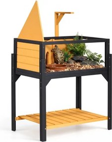 VEVOR Schildpaddenhuis, Schildpaddenverblijf, Reptielenkooi 840x510x900 mm, voor schildpadden, gemaakt van vurenhout, met 2 compartimenten, uitschuifbaar schap, lampvoet, scharnierend deksel en acryl kijkvenster.