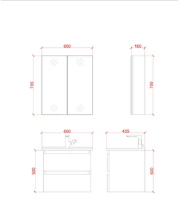 SaniGoods Sally badkamermeubel 60cm grijs glans met Solid Surface waskom rond