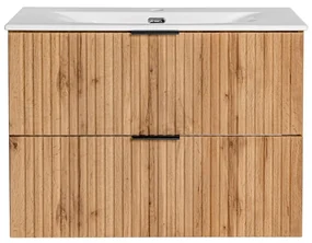 Comad Adele Oak badkamermeubel 80cm eiken met witte wastafel 1 kraangat