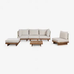 Tuinset Met Een Modulaire Hoekbank In 4 Delen, Salontafel En Voetenbank In Dailin Acaciahout. Acacia Bruin - Sklum